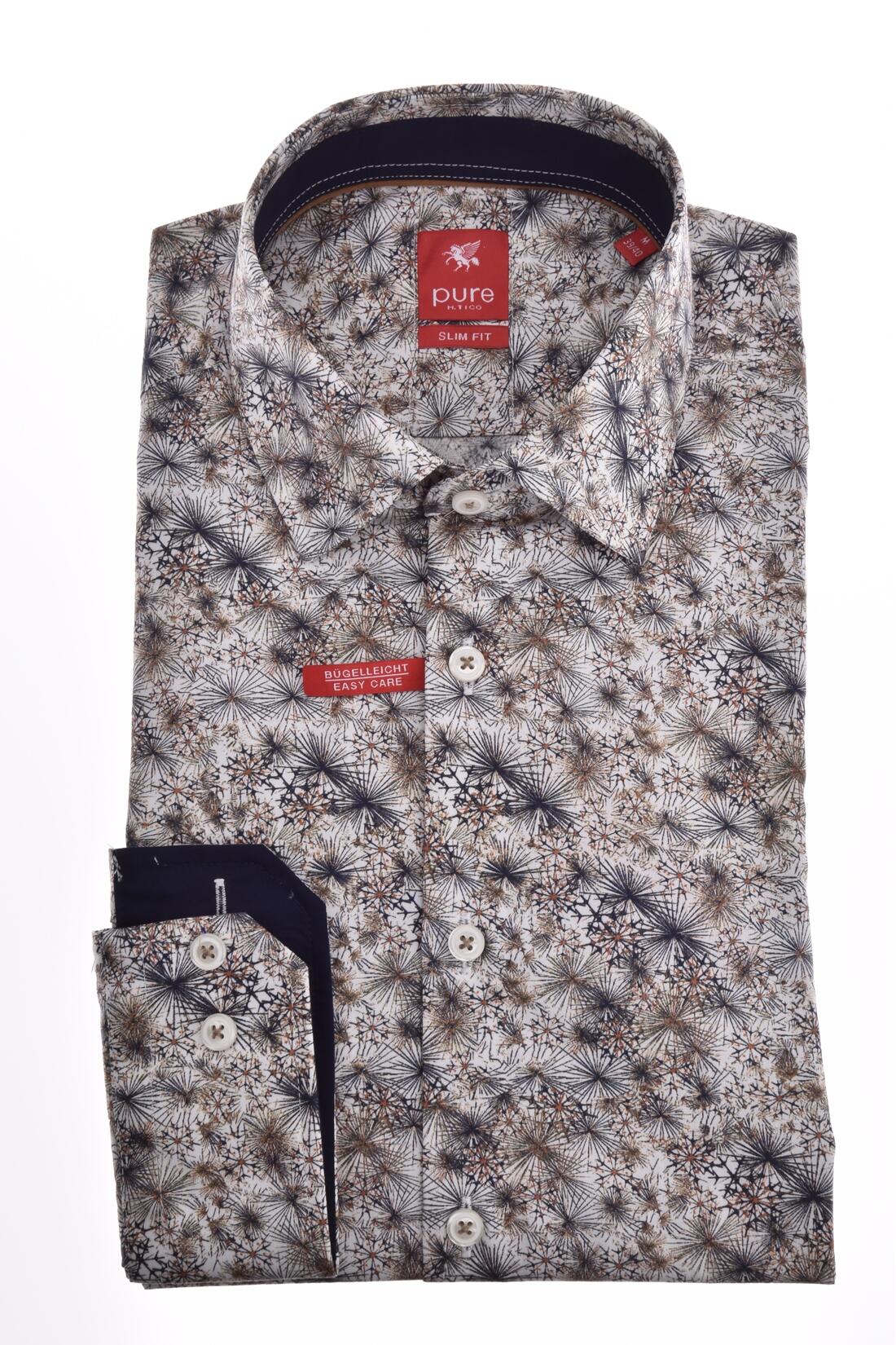 pure - PURE- City Hemd slim fit Langarm braun - Gr. - S von pure