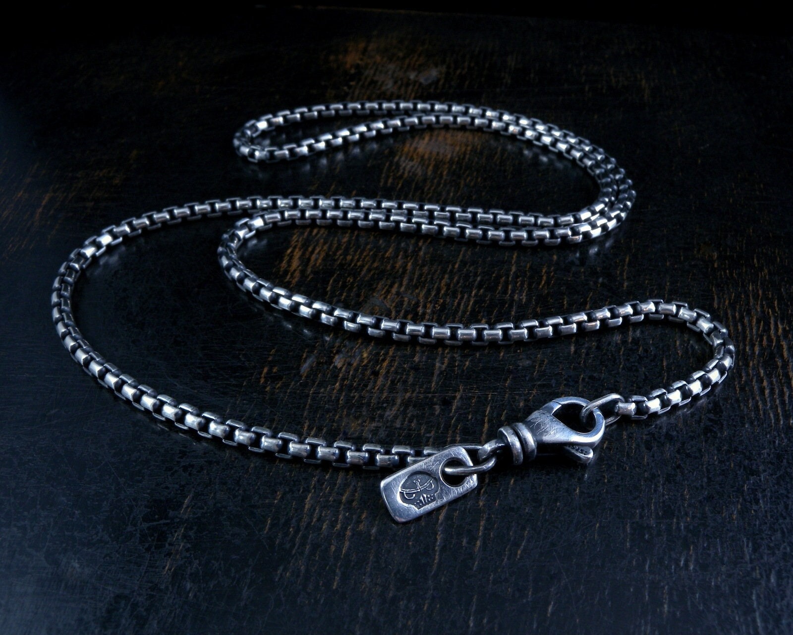 3, 1 Mm Sterling Silber Runde Box Kette Made To Order Mit Tiefen Antiken Finish 3, 1 Mm Sterling Silber Runde Box Kette Made To Order Mit Tiefen Antiken Finish von purifiedart
