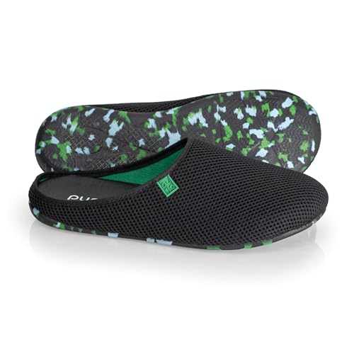 Purosteps Hausschuhe Model: Casa-Signet *Aus Recycelten PET-Flaschen in spanischer Manufaktur hergestellt* Nachhaltige & Vegane premium Pantoffel für Damen & Herren (Schwarz-Neon Grün/Größe: 42) von purosteps footwear