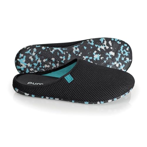 Purosteps Hausschuhe Model: Casa-Signet *Aus Recycelten PET-Flaschen in spanischer Manufaktur hergestellt* Nachhaltige & Vegane premium Pantoffel für Damen & Herren (Schwarz-Türkis/Größe: 40) von purosteps footwear