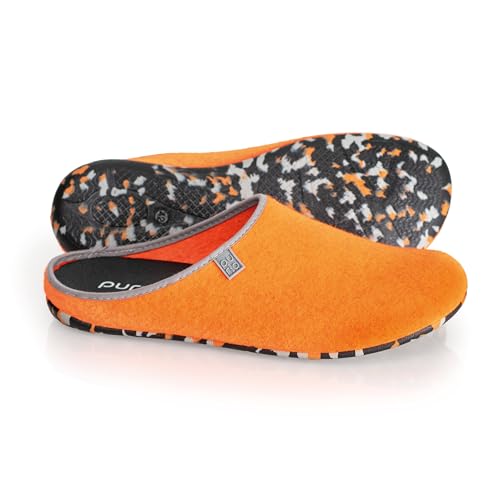 Purosteps Hausschuhe Model: Fieltro-Signet *Aus Recycelten PET-Flaschen in spanischer Manufaktur hergestellt* Nachhaltige & Vegane premium Pantoffel für Damen & Herren (Neon Orange-Grau/Größe: 39) von purosteps footwear