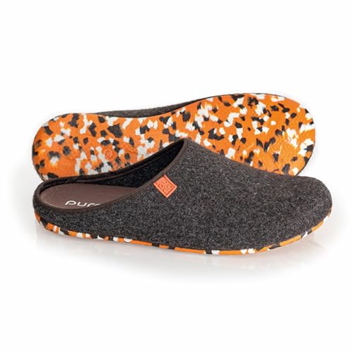 Purosteps Hausschuhe Model: Fieltro-Signet *Aus Recycelten PET-Flaschen in spanischer Manufaktur hergestellt* Nachhaltige & Vegane premium Pantoffel für Damen & Herren (CapuccinoBraun-Orange/Größe:39) von purosteps footwear
