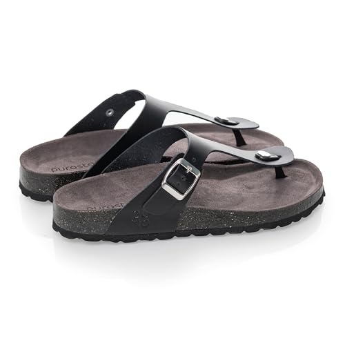 Purosteps Zehentrenner Model: Marbella-Eco | Aus Naturkork & Rindsleder in spanischer Manufaktur hergestellt | premium Zehentrenner aus nachhaltigen Materialien (Schwarz-Grau - Größe: 42) von purosteps footwear