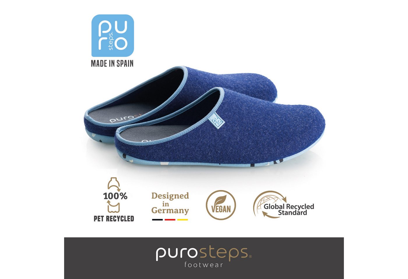 purosteps Fieltro-Eco Hausschuh Hergestellt aus recycelten PET Flaschen, Handgefertigt, Naturkautschuk von purosteps