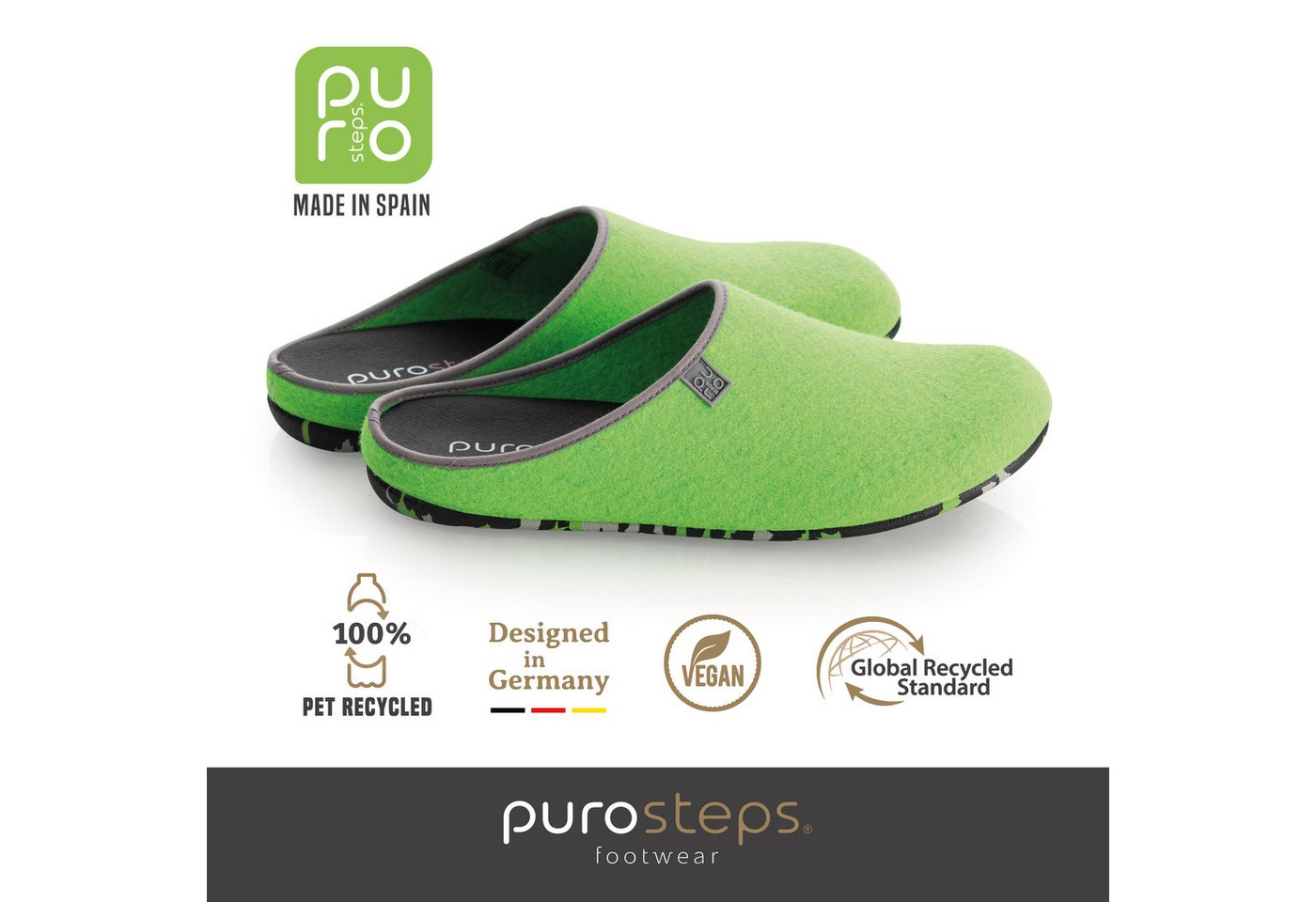 purosteps Fieltro-Eco Hausschuh Hergestellt aus recycelten PET Flaschen, Handgefertigt, Naturkautschuk von purosteps