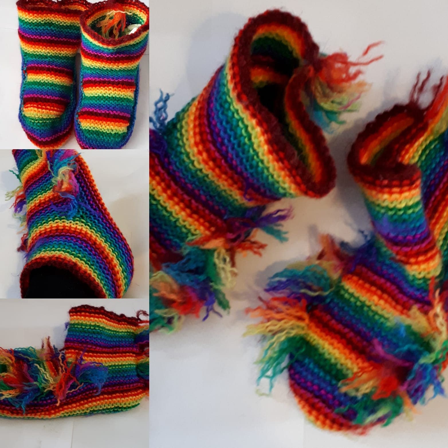 Handgestrickte Regenbogen Baby Booties Tassle Fransen Kinder Erwachsene Damen Reversibel Stiefel Hausschuhe Socken von purpleladyssupershop