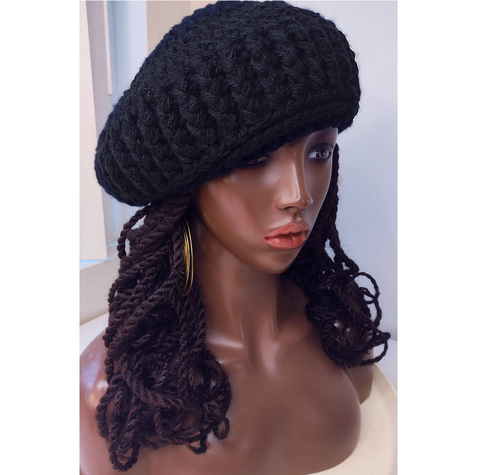 Gehäkelte Baskenmütze/Rollmütze Schwarz Weiß Braun Unisex Herren Damen von purplepartydesigns