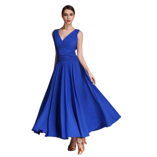 Modernes Tanzkleid Frauen National Standard Ballroom Dance Frauen Modern Waltz Tango Dancing Kleidung Samtkleid Dance Performance Kostüme Swing Competition Kleider,Blau,XXL von purpleq