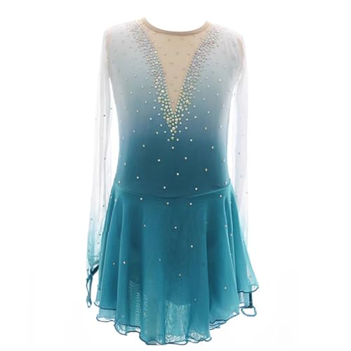 purpleq Damen Eiskunstlauf Kleid Langarm Kürkleid mit Strass Rollkunstlauf Wettbewerb Tanzanzug Gymnastikanzug Professionelle Eiskunstlauf Bekleidung Für Mädchen,XXL von purpleq