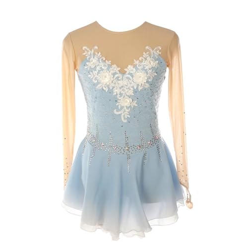 purpleq Damen Langarm Ballettkleid Eiskunstlauf Kleid Mädchen Kürkleid Gymnastik Turnanzug Leotard Tanzkleid Rollkunstlaufkleid Leotard Tanzanzug Wettbewerb Tanzkostüm,Blau,3XL von purpleq