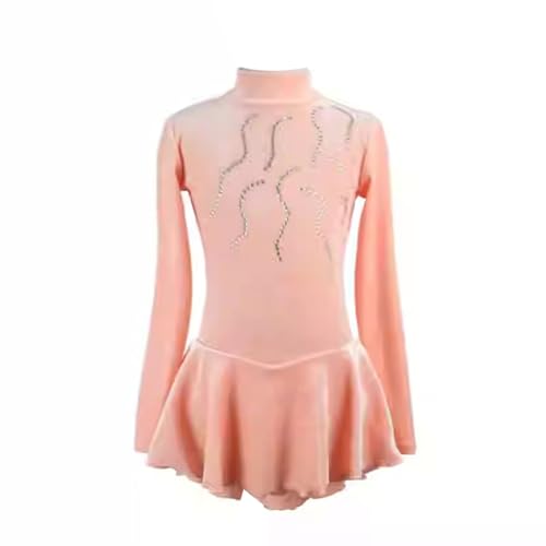 purpleq Damen Langarm Eiskunstlauf Kleid Kinder Mädchen Samt Langarm Strass Gymnastik Rollkragenpullover Langarm Kürkleid Mit Strass Rollkunstlauf Wettbewerb Tanzanzug,Rosa,L von purpleq