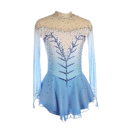purpleq Damen Langarm Eiskunstlauf Kleid Patchwork Kürkleid Kurz Tanzanzug Ballerina Kleid Latein Tanzkleid Wettbewerb Tanzkostüm Gymnastik Leotard Turnanzug Tanzkostüm,Blau,S von purpleq