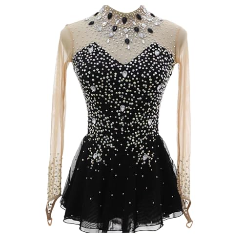 purpleq Damen Rollkunstlaufkleid Leotard Tanzanzug Schwarz Langarm Kürkleid mit Strass Rollkunstlauf Wettbewerb Tanzanzug Gymnastikanzug Damen Langarm Ballettkleid,3XL von purpleq