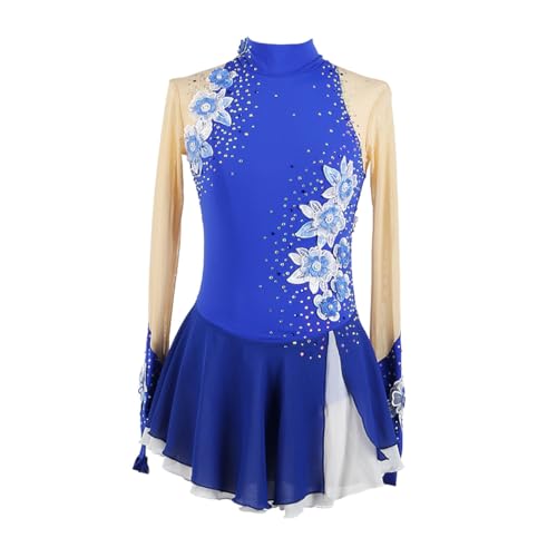 purpleq Eiskunstlauf Kleid Mädchen Kürkleid Strass Gymnastik Leotard Rollkunstlauf Wettbewerb Tanzanzug Eiskunstlauf Zubehör Ballerina Kleid Latein Tanzkleid,Blau,XXL von purpleq