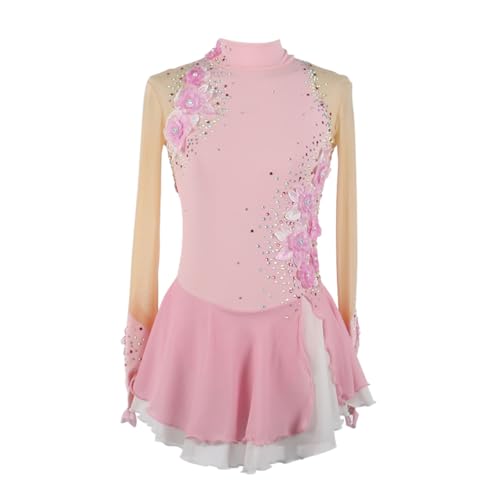 purpleq Eiskunstlauf Kleid Mädchen Kürkleid Strass Gymnastik Leotard Rollkunstlauf Wettbewerb Tanzanzug Eiskunstlauf Zubehör Ballerina Kleid Latein Tanzkleid,Light pink,S von purpleq