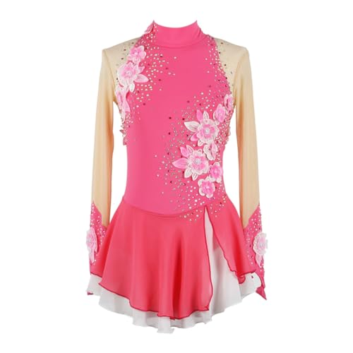 purpleq Eiskunstlauf Kleid Mädchen Kürkleid Strass Gymnastik Leotard Rollkunstlauf Wettbewerb Tanzanzug Eiskunstlauf Zubehör Ballerina Kleid Latein Tanzkleid,Rosa,XS von purpleq