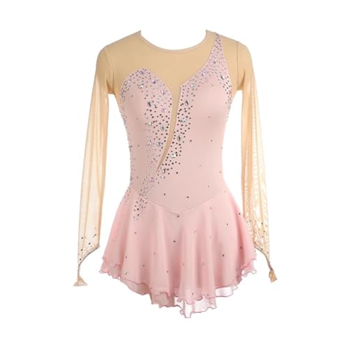 purpleq Glitzer Eiskunstlauf Kleid Damen Langarm Kürkleid Mit Strass Rollkunstlauf Wettbewerb Tanzanzug Ballerina Kleid Latein Tanzkleid Wettbewerb Tanzkostüm Damen Tanzkleid,Light pink,M von purpleq