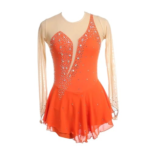 purpleq Glitzer Eiskunstlauf Kleid Damen Langarm Kürkleid Mit Strass Rollkunstlauf Wettbewerb Tanzanzug Ballerina Kleid Latein Tanzkleid Wettbewerb Tanzkostüm Damen Tanzkleid,Orange,S von purpleq