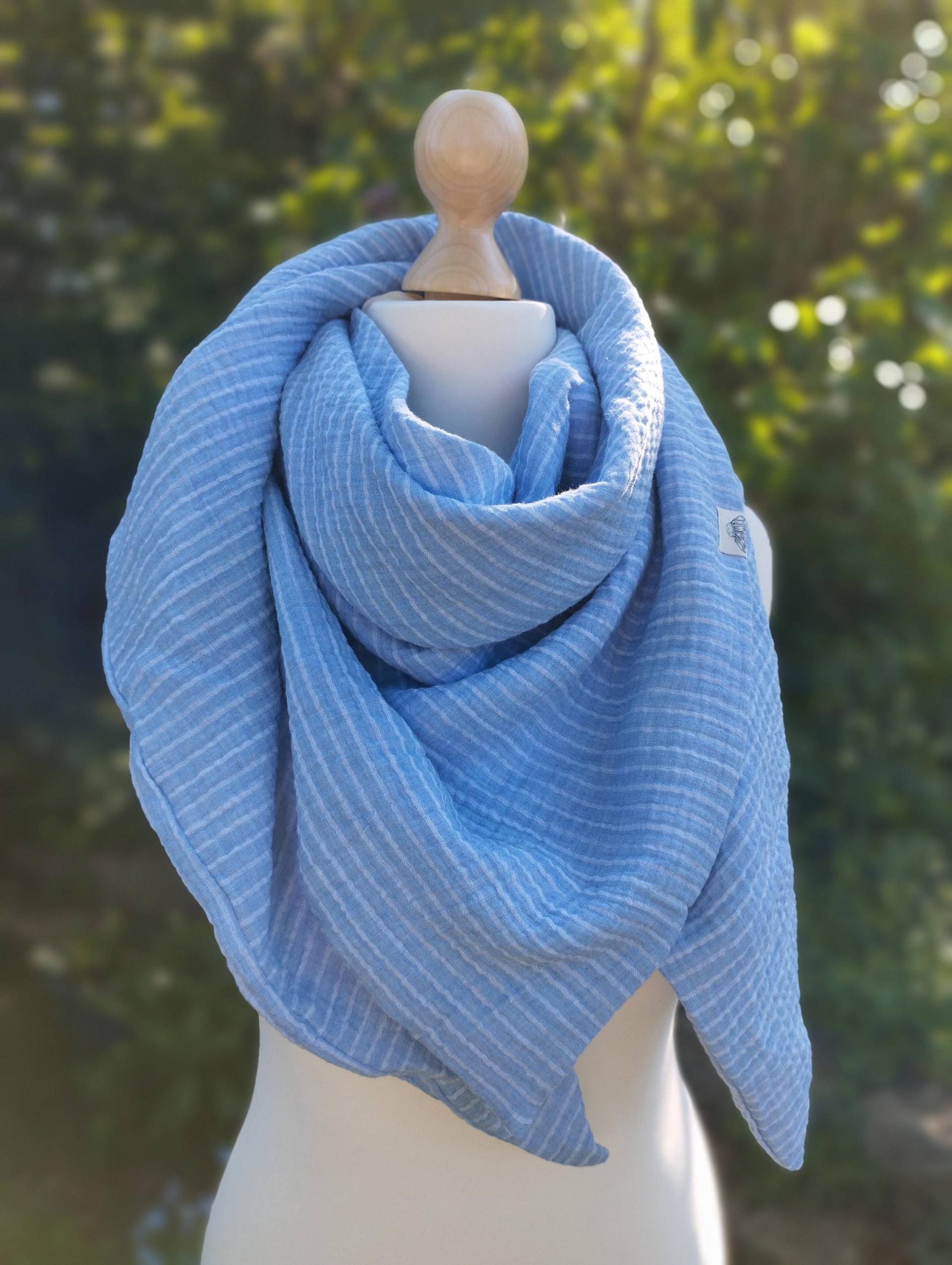 Musselin - Dreieckstuch Streifen Blau, Halstuch Musselin - Dreieckstuch Streifen Blau, Halstuch von purpurlotti