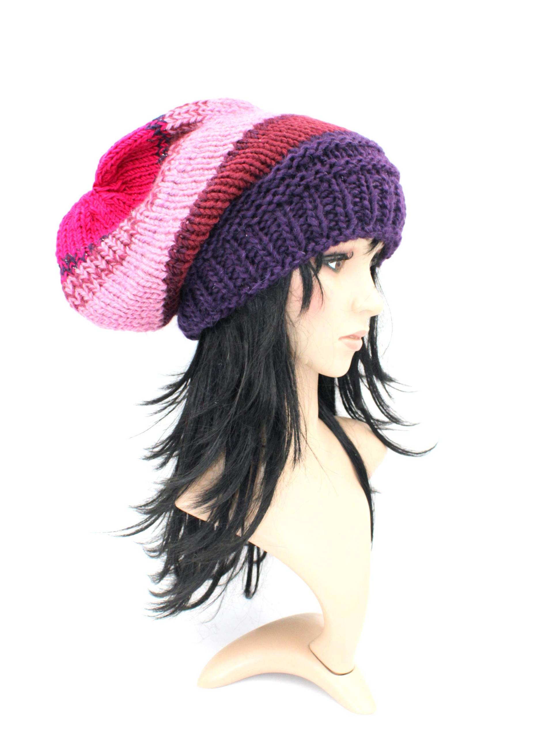 Chunky Hat, Lange Beanie, Bunt, Für Frauen, Männer, Slouchy, Strickmützeunikat, Wintermützealpaka, Wolle von purpurnaddel