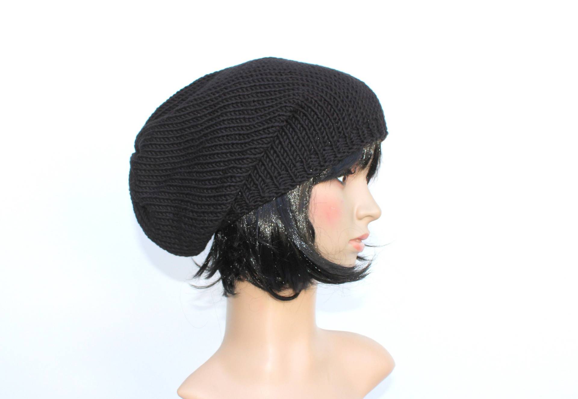 Chunky Hat, Lange Beanie, Strickmütze, Baumwolleschwarzsie Und Ihn von purpurnaddel