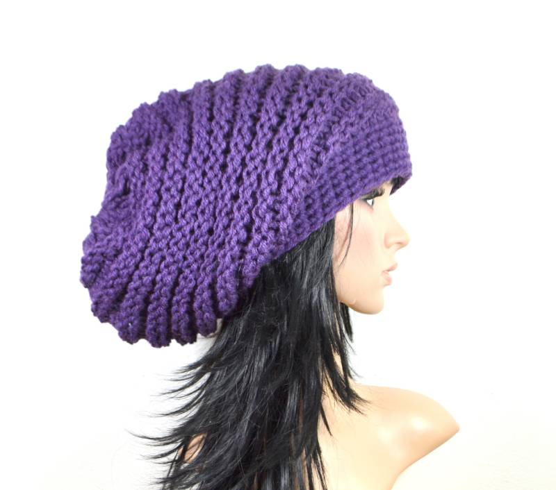 Chunky Hat, Long Beanie, Purple, For Women, For Men, Slouchy, Strickmütze von purpurnaddel