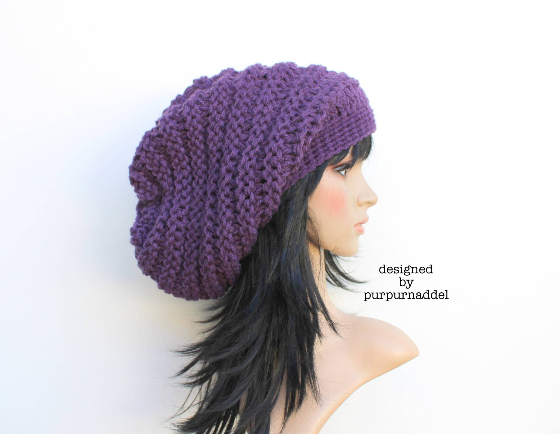 Chunky Hat, Long Beanie, Violet von purpurnaddel