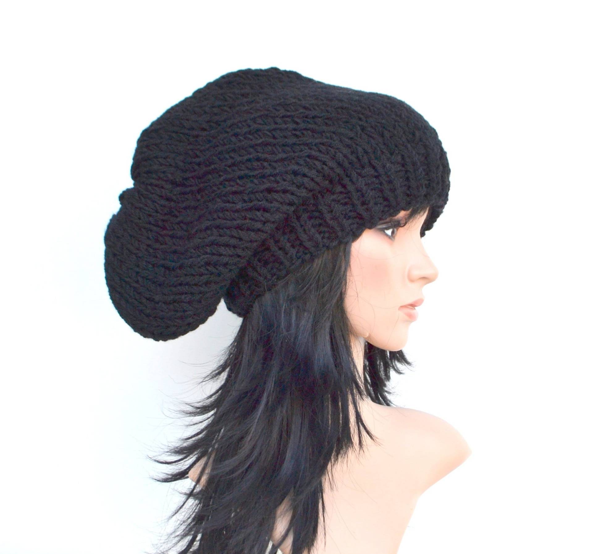 Chunky Hat, Long Beanie Black Gestrickt Für Sie Und Ihn von purpurnaddel