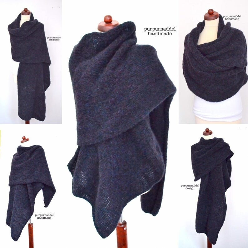 Farbauswahl strickschal, Schal Winterschal Gestricktponcho Damen Onesize Grobstrick Decke, Schulterwärmer, Xxlalpaka&seide von purpurnaddel