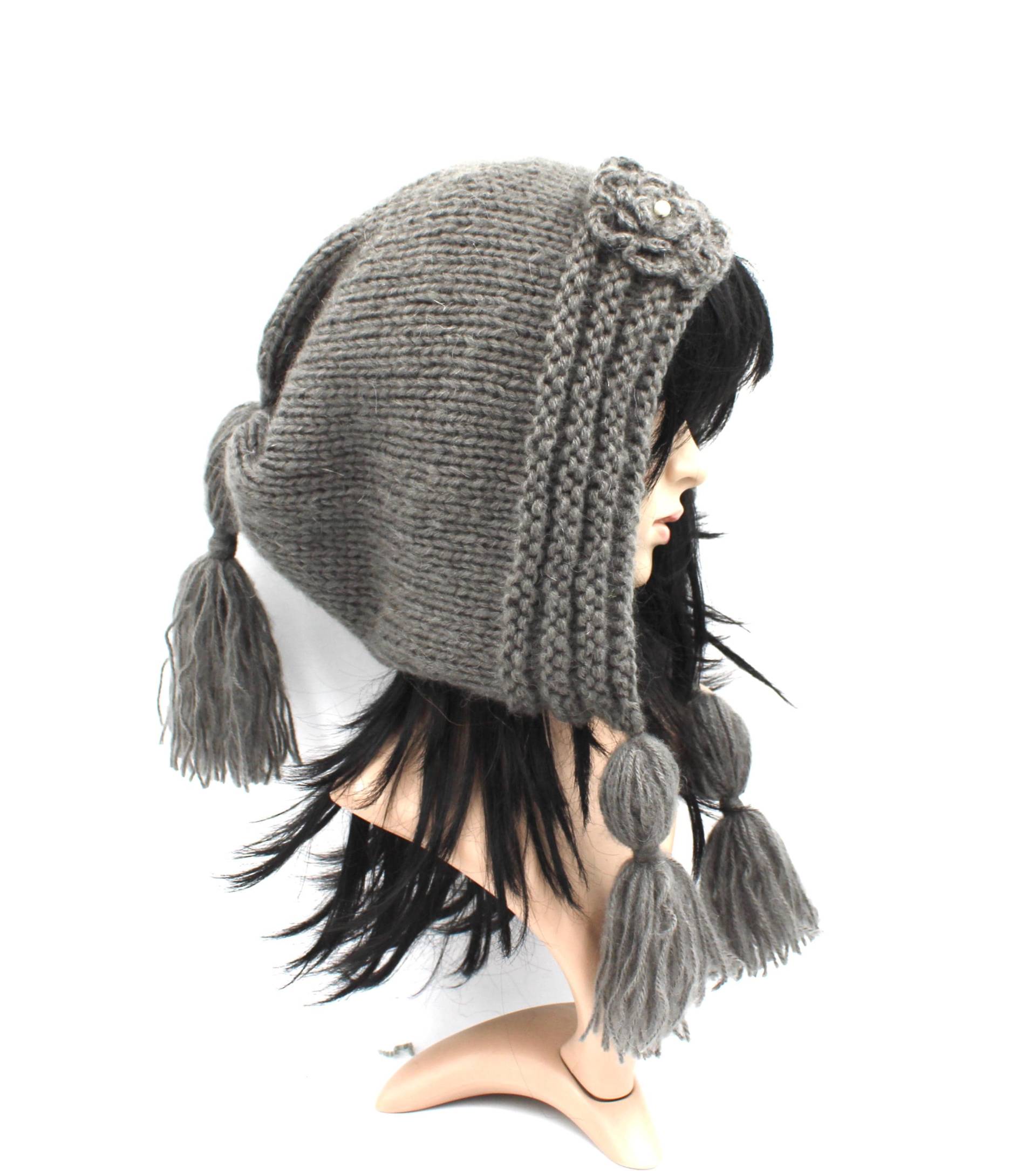 Spezielle Kapuze Chunky Boho, Beanie, Super, Strickmütze, Mütze, Dreads, Lookgrauneu von purpurnaddel