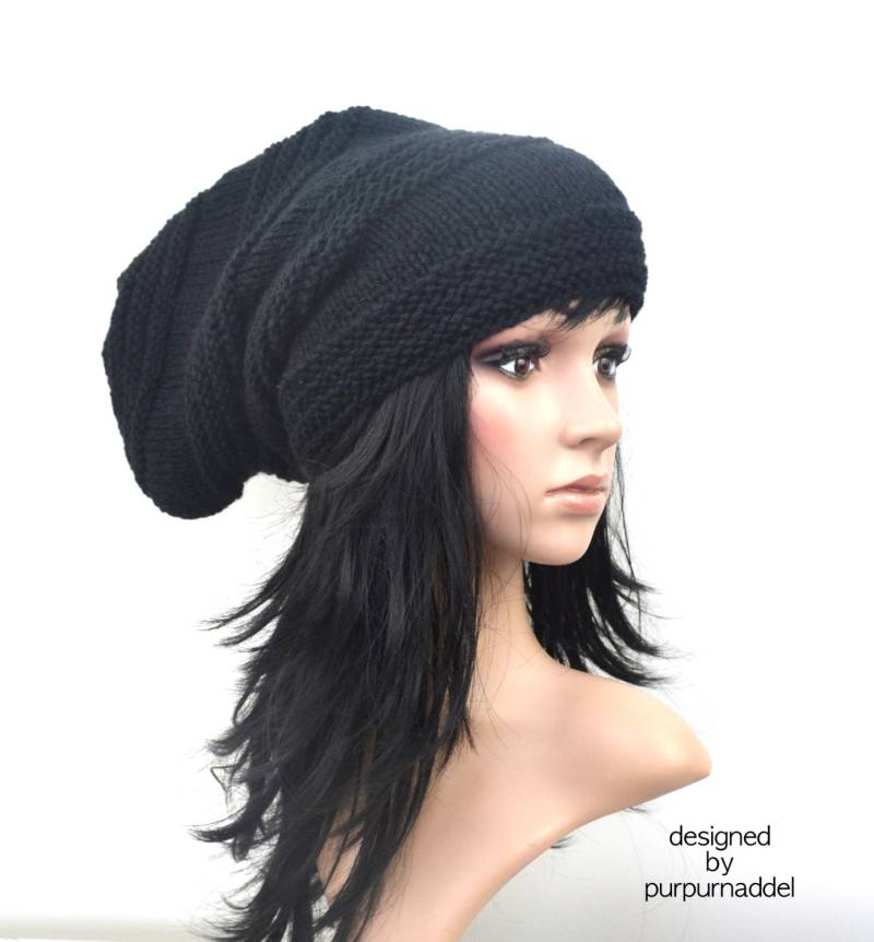 Super Coole, Chunky Schwarze Mütze, Winter Beanie, Stricken Handarbeit von purpurnaddel