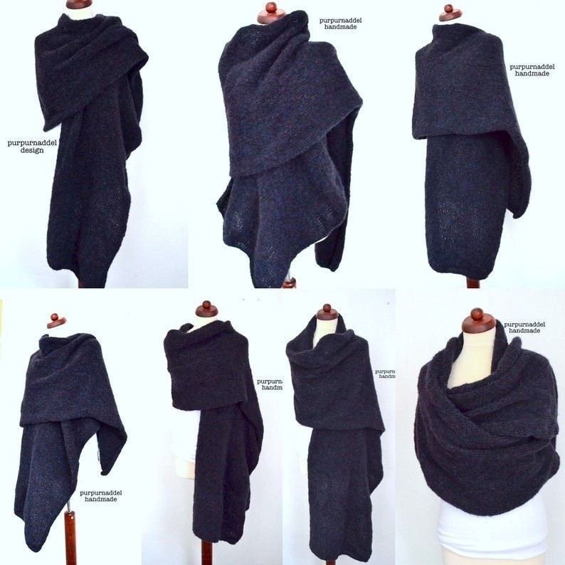 strickschal, Schal Winterschal Gestricktponcho Damen Onesize Grobstrick Decke, Schwarz, Schulterwärmer, Xxlalpaka&seide von purpurnaddel