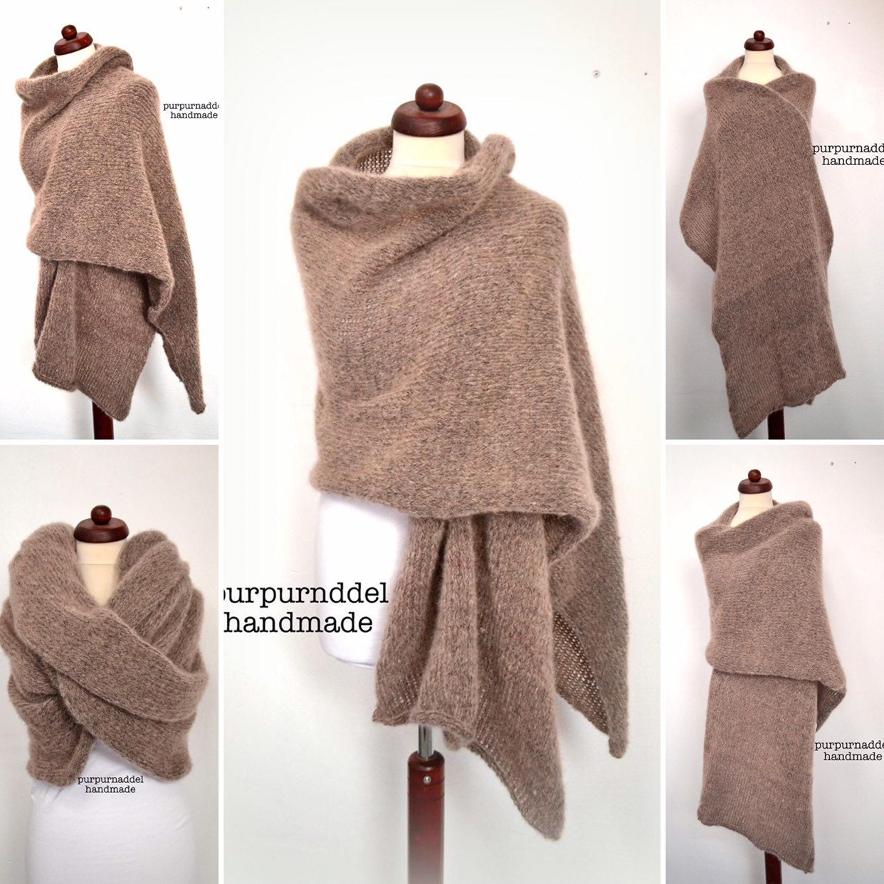 xxl Strickschal, Schal Winterschal Gestricktponcho Damen Onesize Grobstrick Decke, Schulterwärmerbraun Meliert Alpaka/Seide von purpurnaddel