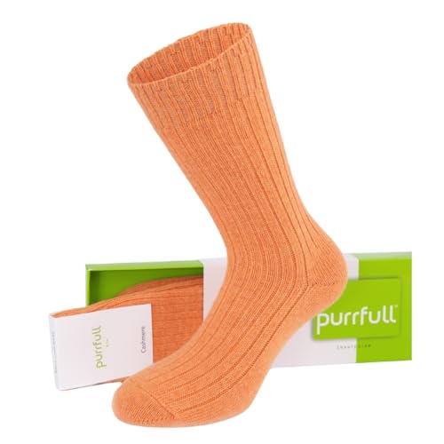 purrfull Kaschmir Wollsocken Damen Wintersocken Damensocken Frauen Kaschmirsocken Cashmere Socks Lady Freizeitsocken (DE/NL/SE/PL, Numerisch, 35, 39, Regular, Regular, Orange) von purrfull