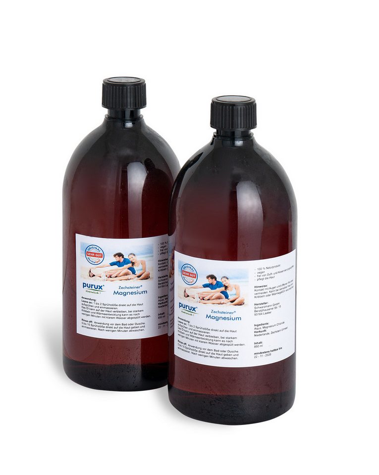 purux Badesalz Zechsteiner ® Magnesiumöl 2 x 850 ml - das Original, 2x 850 ml Magnesiumöl von purux