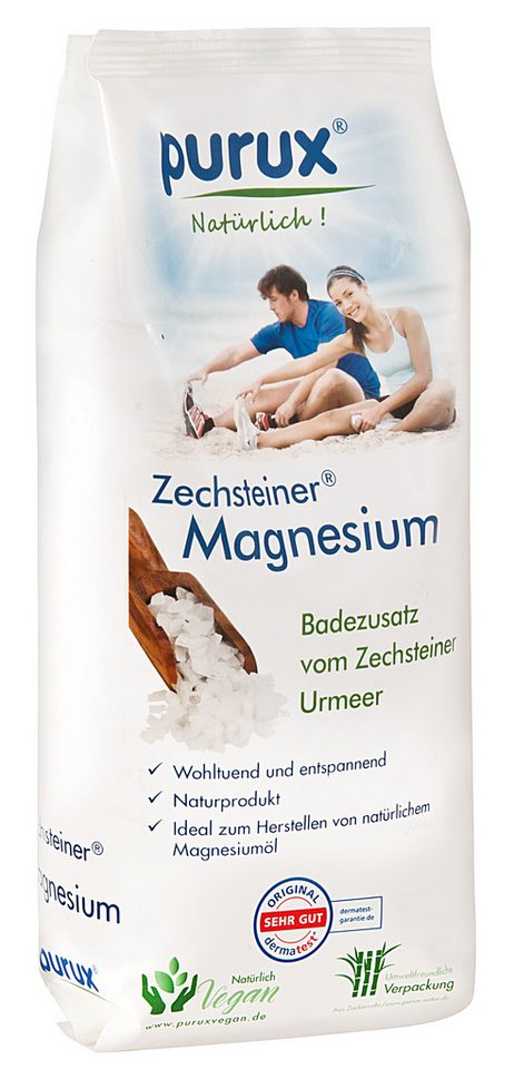 purux Badesalz Zechsteiner Magnesium 600gr Kosmetikqualität nachhaltig verpackt, für kosmetische Zwecke geeignet von purux