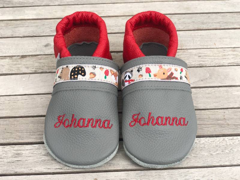 Lederpuschen, Krabbelschuhe Uni + Webband | Auch in Anderen Farben Mit Anderem Zu Bestellen von puschenpowerShop