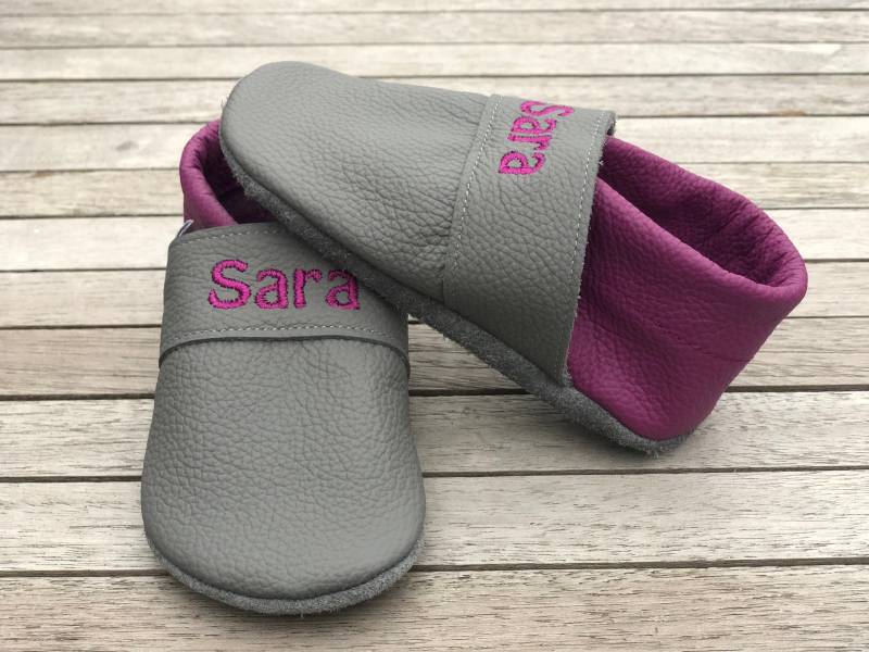 Lederpuschen, Krabbelschuhe Uni | Auch Andere Farbkombinationen Möglich von puschenpowerShop