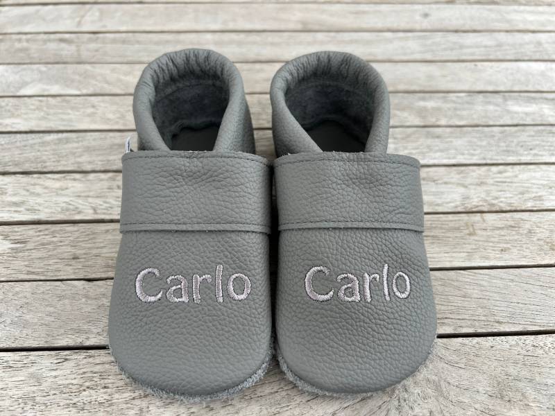 Lederpuschen, Krabbelschuhe Uni Dunkelgrau | Auch Andere Farbkombinationen Möglich von puschenpowerShop