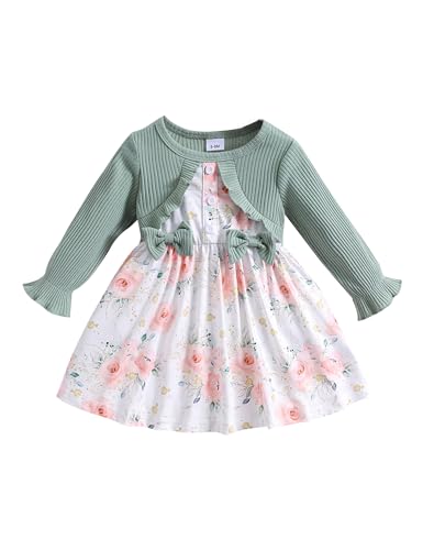 puseky Baby Mädchen Kleid für 2-3 Jahre Blumendruck Lange Ärmel Bogen Spleißen Kleid Baby Mädchen Prinzessin Kleid für Hochzeit Geburtstag Party von puseky