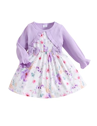 puseky Baby Mädchen Kleid für 6-9 Monate Blumendruck Lange Ärmel Bogen Spleißen Kleid Baby Mädchen Prinzessin Kleid für Hochzeit Geburtstag Party von puseky