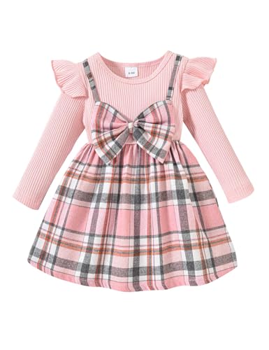puseky Baby Mädchen Kleider Lange Ärmel Kariertes Kleid Bowknot Baby Mädchen Kleid 18-24 Monate für Hochzeit Geburtstag Party von puseky