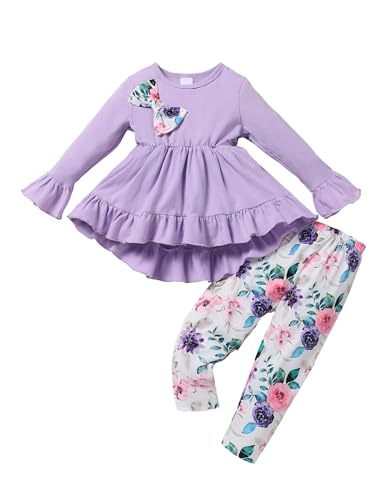 puseky Baby Mädchen Kleidung 12-18 Monate Kleinkind Mädchen Ruffle Outfits Bowknot Shirt Kleid Tops und Floral Hosen Kleidung Sets von puseky
