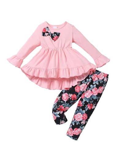 puseky Baby Mädchen Kleidung 12-18 Monate Kleinkind Mädchen Ruffle Outfits Bowknot Shirt Kleid Tops und Floral Hosen Kleidung Sets von puseky