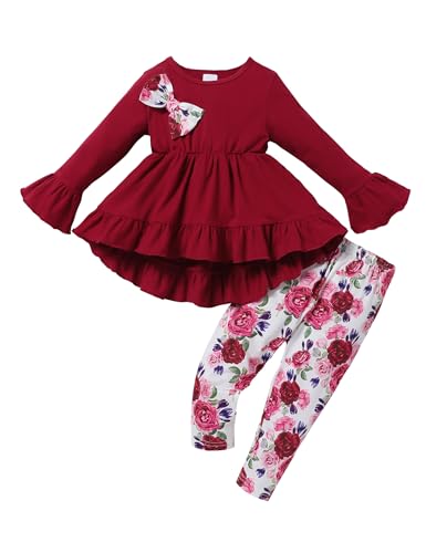puseky Baby Mädchen Kleidung 12-18 Monate Kleinkind Mädchen Ruffle Outfits Bowknot Shirt Kleid Tops und Floral Hosen Kleidung Sets von puseky