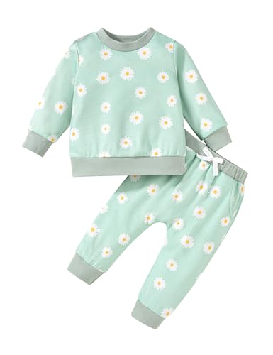 puseky Baby Mädchen Kleidung Kleinkind Frühling Herbst Outfit Langärmeliges Sweatshirt mit Rundhalsausschnitt und Hose für Kleinkinder 3-4 Jahre von puseky