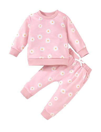 puseky Baby Mädchen Kleidung Kleinkind Frühling Herbst Outfit Langärmeliges Sweatshirt mit Rundhalsausschnitt und Hose für Kleinkinder 3-4 Jahre von puseky