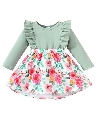 puseky Baby Mädchen Kleidung Strampler Kleider Neugeborenes Mädchen Kleid Rüschen Langarm Kleid Kleinkind Baby Mädchen Geschenk 6-12 Monate von puseky