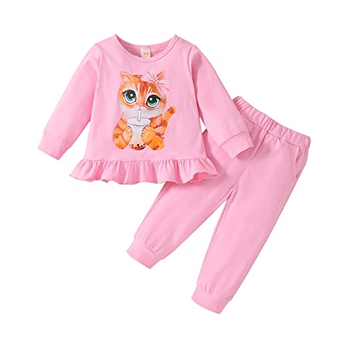 puseky Baby Mädchen Outfit Set 1-5 Jahre Kleidung Cartoon Langarm Ruffle Shirt Hose Girl Sweatshirt+Hose+Stirnband Set von puseky