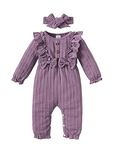 puseky Baby Mädchen Set Baby Mädchen Herbst Kleidung Rundhals Rüschen Outfits Baumwolle Jumpsuit 0-3 Monate von puseky